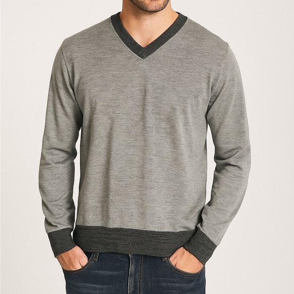 Theory Riland New Sovereign Slim Fit Gray V-Neck Sweater SIZE XXL - Picture 1 of 9